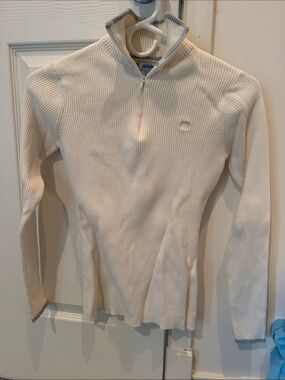 IZOD Cream Ribbed Half-Zip Sweater with Logo